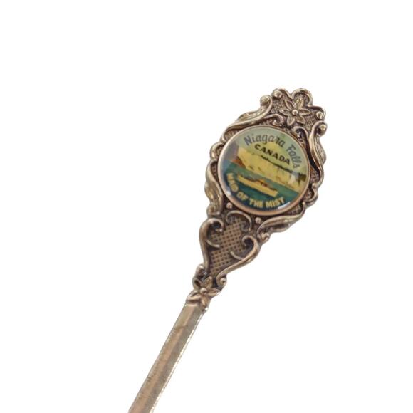 Vtg Mid-Century Niagara Falls Souvenir Cameo Silverplate Spoon & Ceramic Thimble - Picture 4 of 10